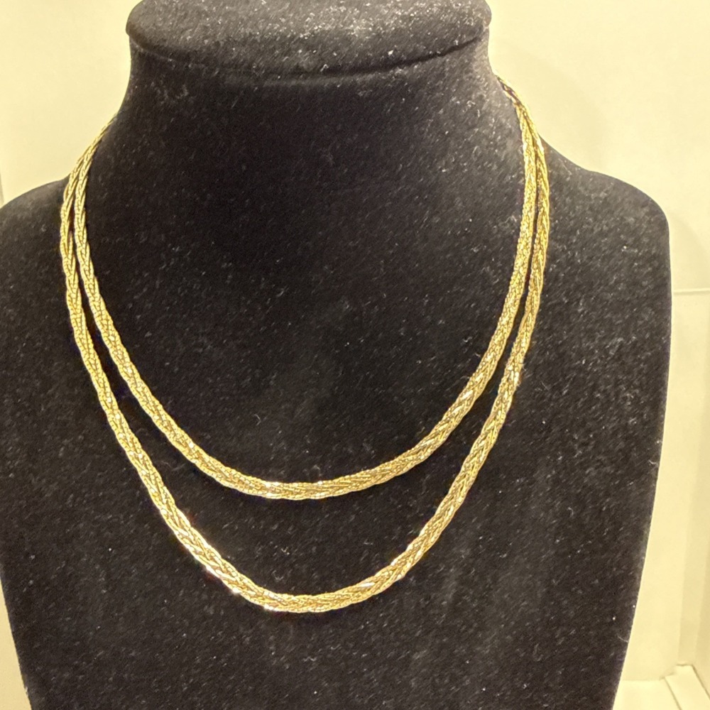 Vintage MONET 28 Inch Braided Gold Silver Flat Chain Necklace Signed 164